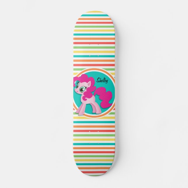 Rosa Pony, Bright Rainbow Rand Skateboard Bräda 20 Cm (Framsida)
