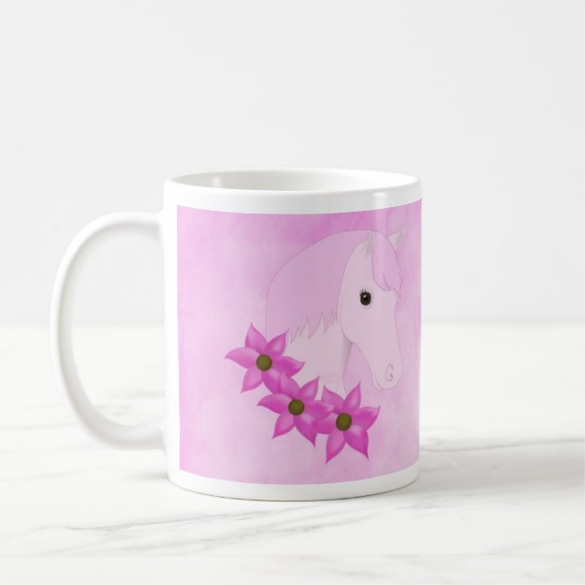 Rosa Pony & Flowers Mugg (Vänster)