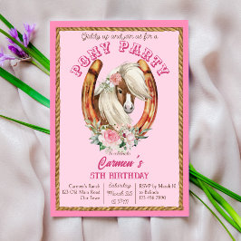 Rosa pony-födelsedag, giddy cowgirl party inbjudningar