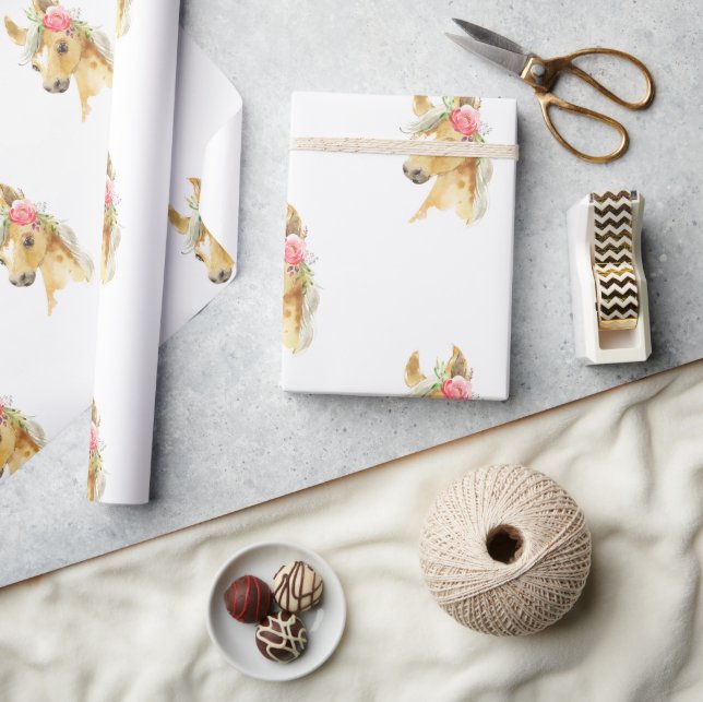 Rosa Pony Girl Wrapping Papper Presentpapper (Hantverk)