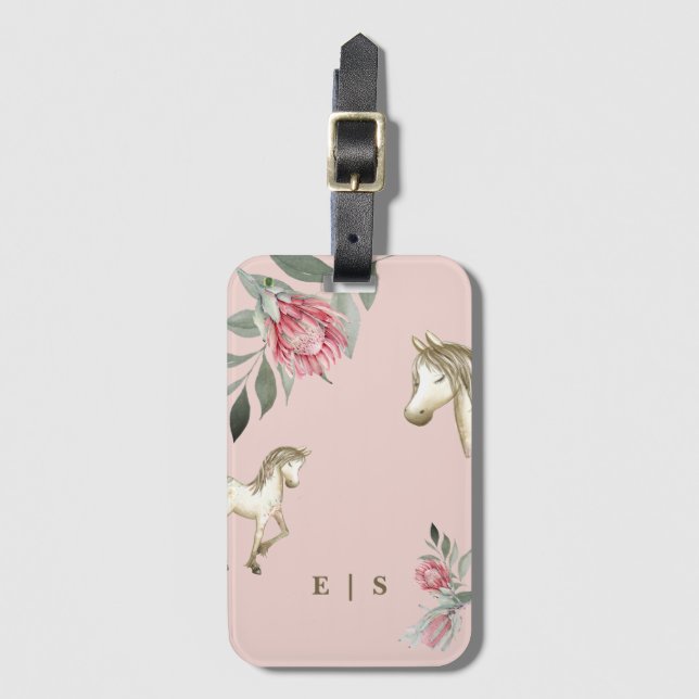 Rosa Pony Monogram Girl Bagagebricka (Framsida vertikal)