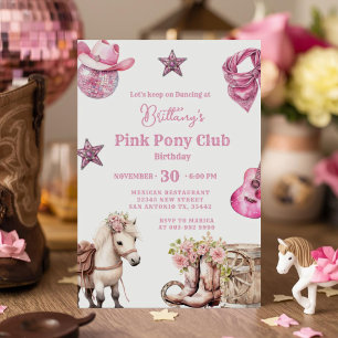 Rosa Pony Party Cowgirl Firande Birthday Inbjudningar