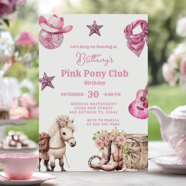 Rosa Pony Party Cowgirl Firande Birthday Inbjudningar (Skapare uppladdad)