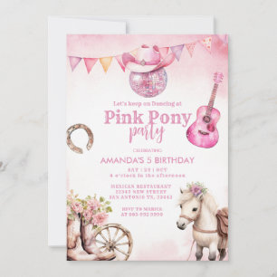 Rosa Pony Party Land Western Girl Birthday Inbjudningar