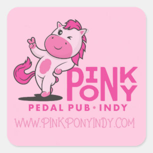 Rosa Pony Pedal Pub Indy Fyrkantigt Klistermärke