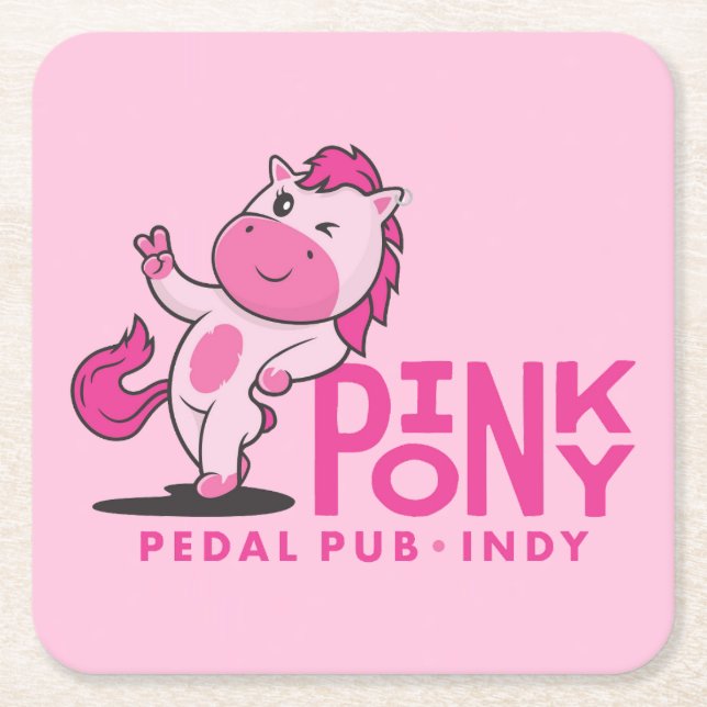 Rosa Pony Pedal Pub - Rosa Underlägg Papper Kvadrat (Framsidan)