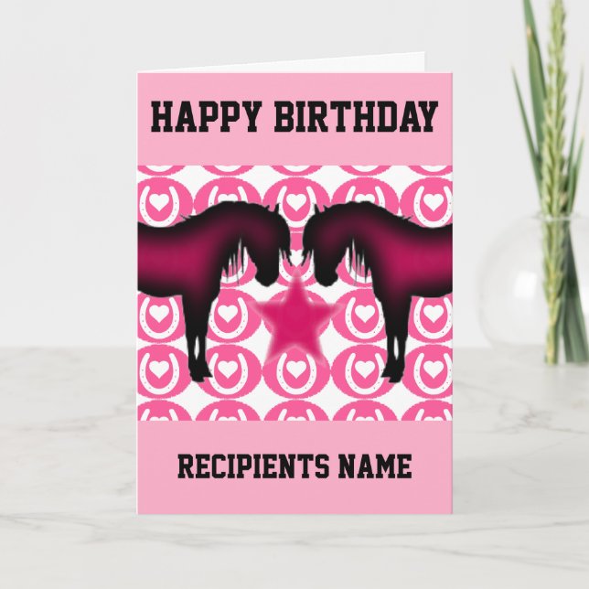 Rosa Pony Personlig Birthday Card for Girl Kort (Framsida)