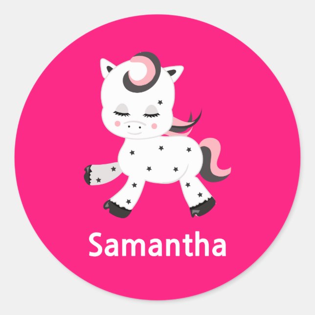 Rosa Pony Runt Klistermärke (Framsida)