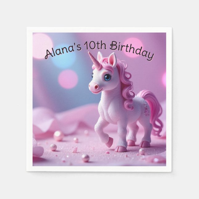 Rosa Pony Unicorn Pappra Napkins Pappersservett (Framsidan)