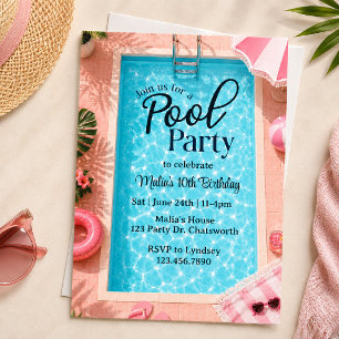 Rosa poolparty födelsedag Sommarens simfest Inbjudningar