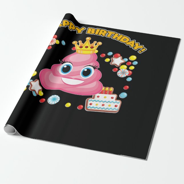 Rosa Poop Emoji Grattis på födelsedagen Girls Presentpapper (Utrullad)