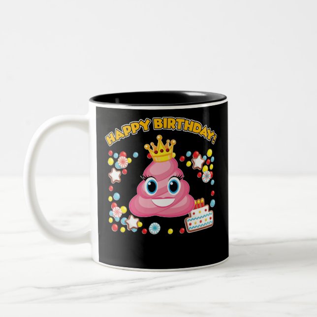 Rosa Poop Emoji Grattis på födelsedagen TShirt Två-Tonad Mugg (Vänster)