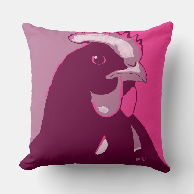 Rosa Pop Art Chicken Pillow Kudde (Framsida)