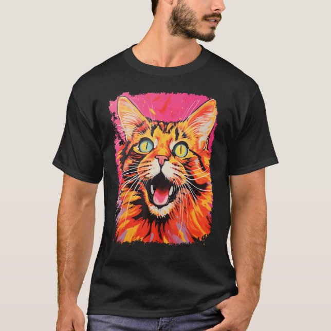 Rosa Pop Art Orange Gingerkatt T Shirt (Framsida)