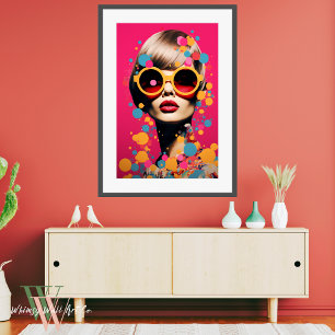Rosa Pop Art Woman Porträtt Poster