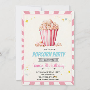 Rosa popcorn födelsedagsinbjudan inbjudningar