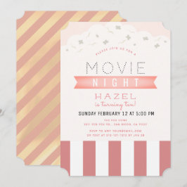 Rosa Popcorn Movie Night Girl Birthday Inbjudningar
