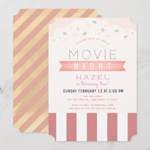 Rosa Popcorn Movie Night Girl Birthday Inbjudningar