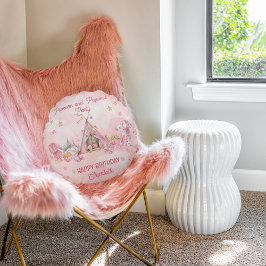 Rosa Popcorn och Pajamas Slumber Födelsedagsfest Rund Kudde