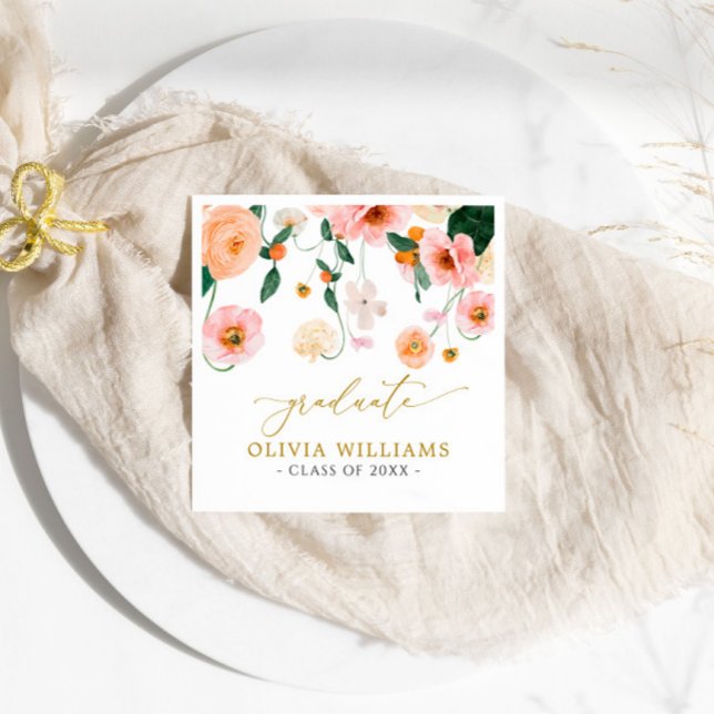 Rosa Poppies Flowers Studentfest Napkins Pappersservett (Skapare uppladdad)