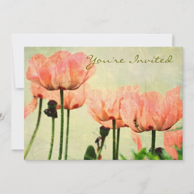 Rosa Poppies och Blommigt Swirls Inbjudningar (Framsida)