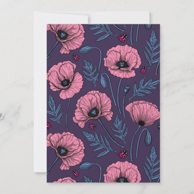 Rosa poppies på mörk violett (Framsida)
