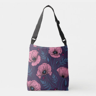 Rosa poppies på mörk violett axelväska