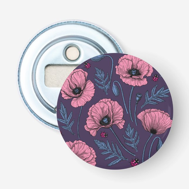 Rosa poppies på mörk violett flasköppnare (Framsidan)