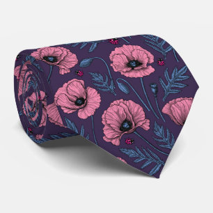 Rosa poppies på mörk violett slips