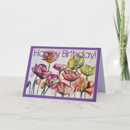 Rosa Poppies Watercolor and bläck Birday Card Kort
