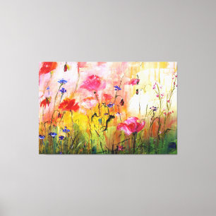 Rosa Poppies Wildblommålning Canvas