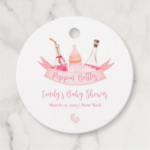 Rosa Poppin Champagne Flaskor Feet Baby Shower Gåvor Etiketter