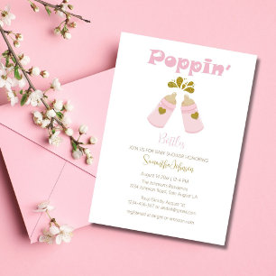 Rosa Poppin Flaskor Baby Shower Inbjudningar