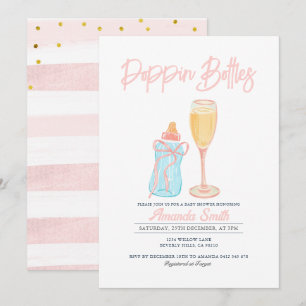Rosa Poppin' Flaskor Inbjudan Baby Shower