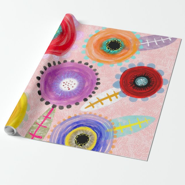 Rosa poppor presentpapper (Utrullad)