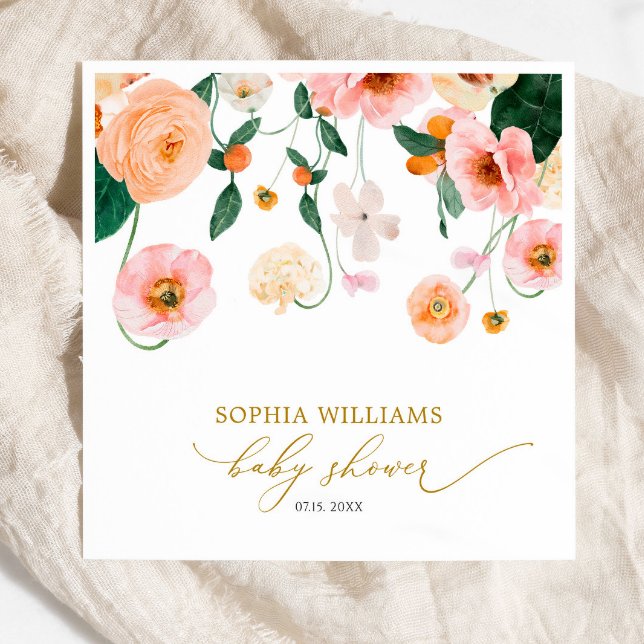 Rosa Poppy Blommigt Baby Shower Napkins Pappersservett (Skapare uppladdad)