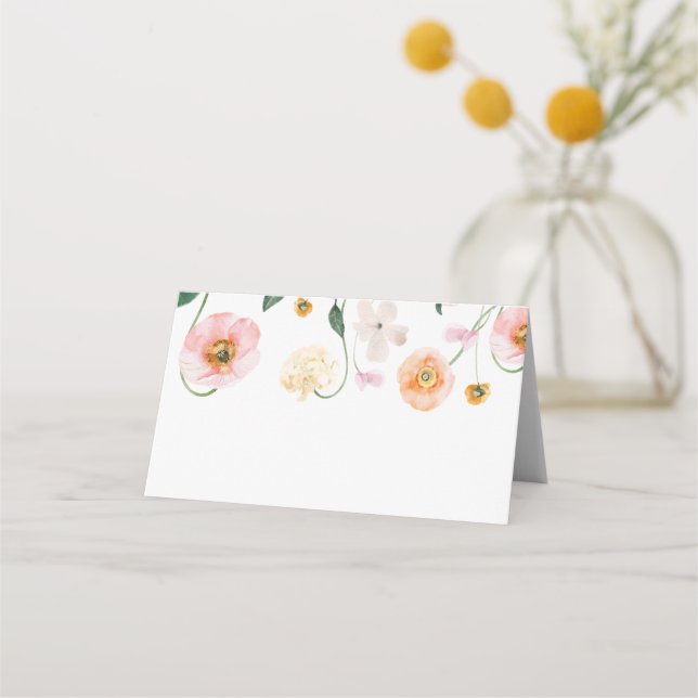 Rosa Poppy Blommigt Bröllop Placeringskort (Framsida)