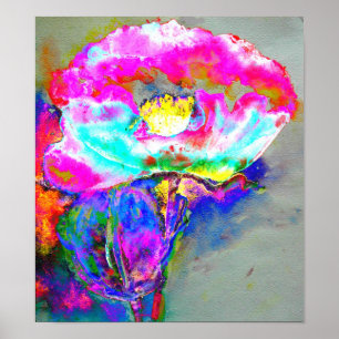 Rosa Poppy, blommigt med vattenfärg Poster