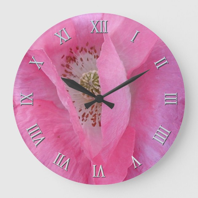 Rosa Poppy Flower älskare Designer Clock Stor Klocka (Framsida)