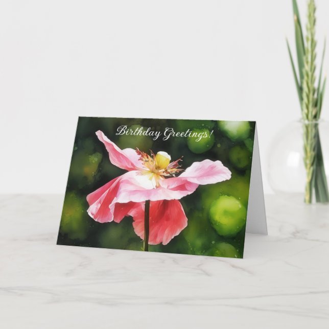 Rosa Poppy Flower Art Birthday Card Kort (Framsida)