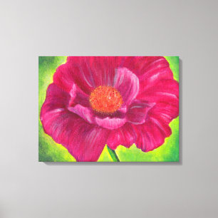 Rosa Poppy Flower Closeup Acrylic Painting Canvastryck