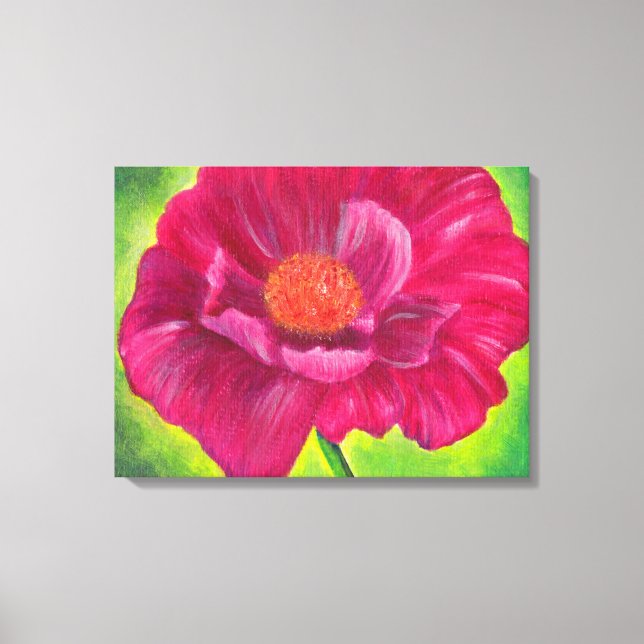 Rosa Poppy Flower Closeup Acrylic Painting Canvastryck (Framsida)
