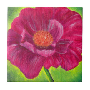 Rosa Poppy Flower Closeup Acrylic Painting Kakelplatta