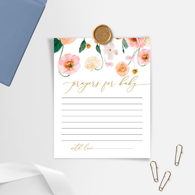 Rosa Poppy Flowers Baby Shower Prayer Card (Skapare uppladdad)