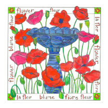 Rosa Poppy Flowers Garden Bird Bath