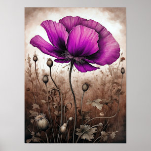 Rosa Poppy Flowers Wildwers Blommar BeSnyval Poster