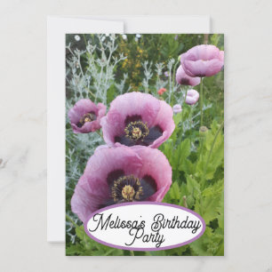 Rosa Poppy Poppies Flower Blommigt Söt Girls Inbjudningar