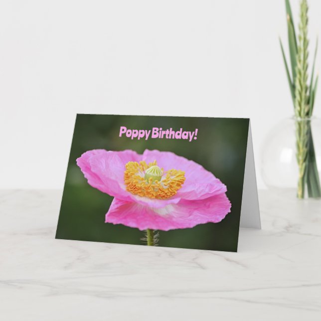 Rosa Poppy Pun Birthday Card Kort (Framsida)