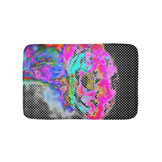 Rosa Poppy - svartvita polka-punkter Badrumsmatta (Framsidan)