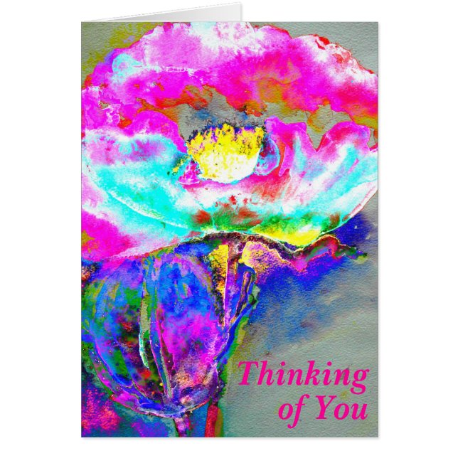 Rosa Poppy tänker på dig Hälsningskort (Framsidan)